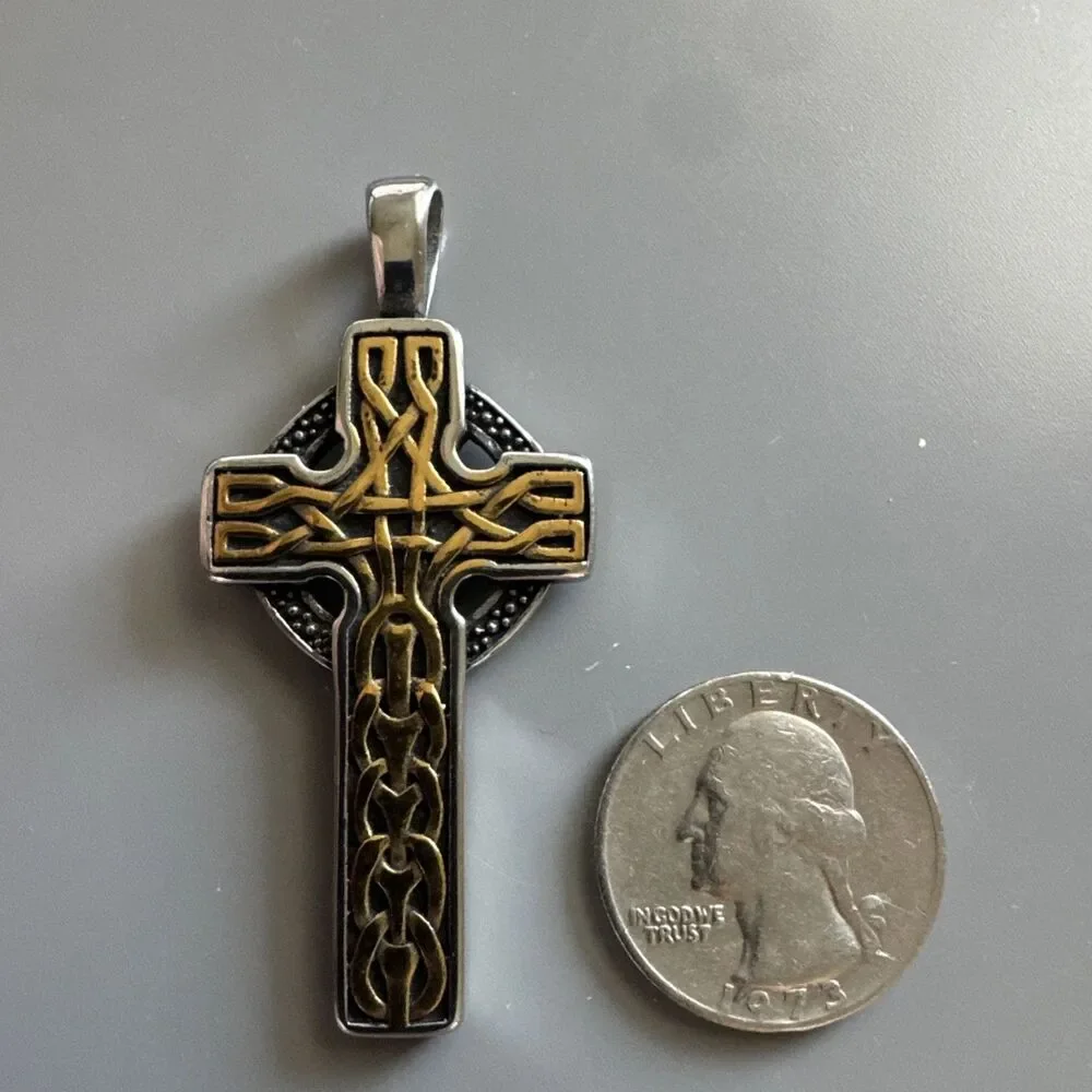 Celtic Cross Pendant Halo Gold/Silver Stainless Steel 24 Inch Chain Unisex Gift